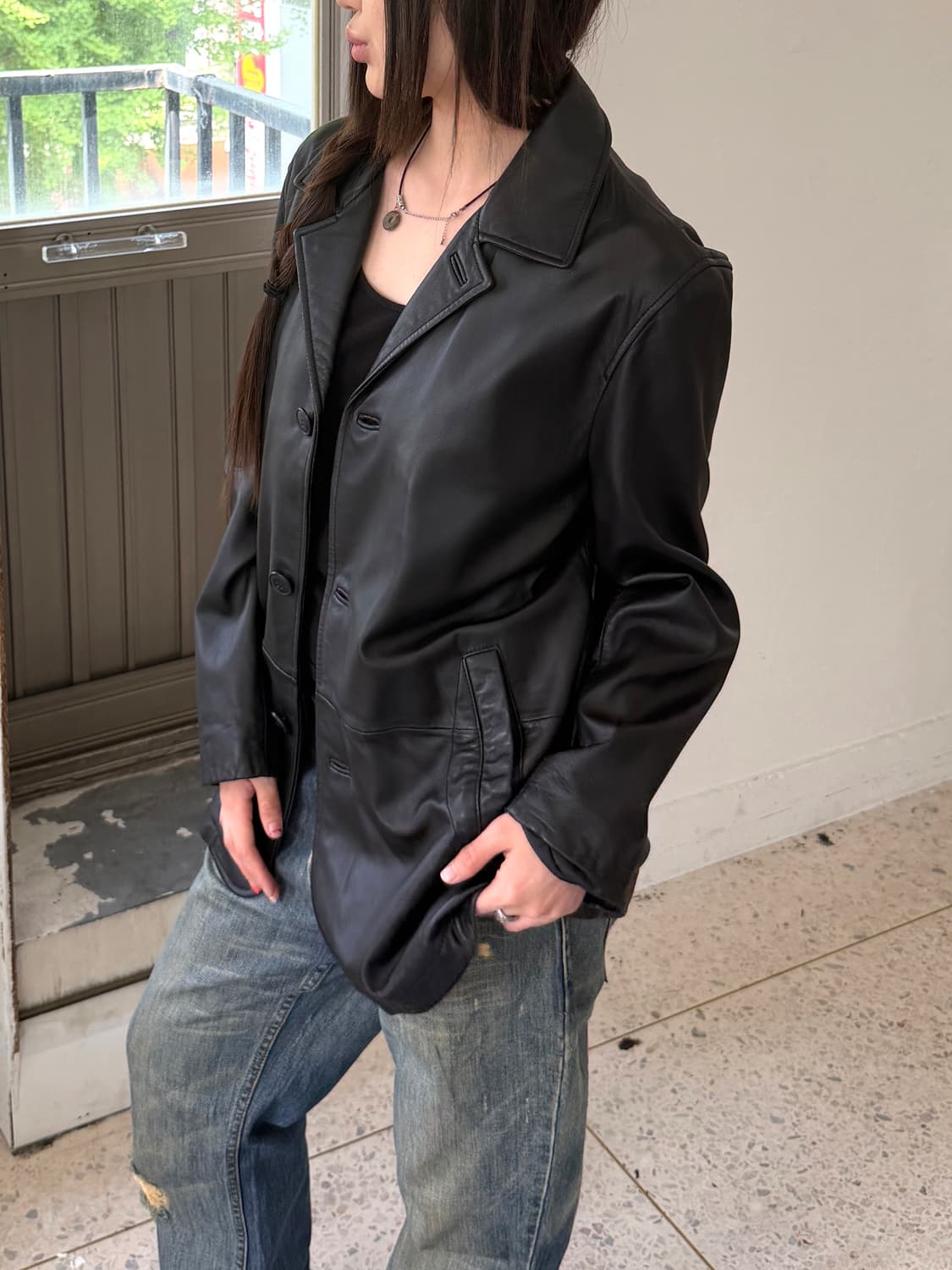 빈티지 레더 블레이저 자켓 상품이미지4