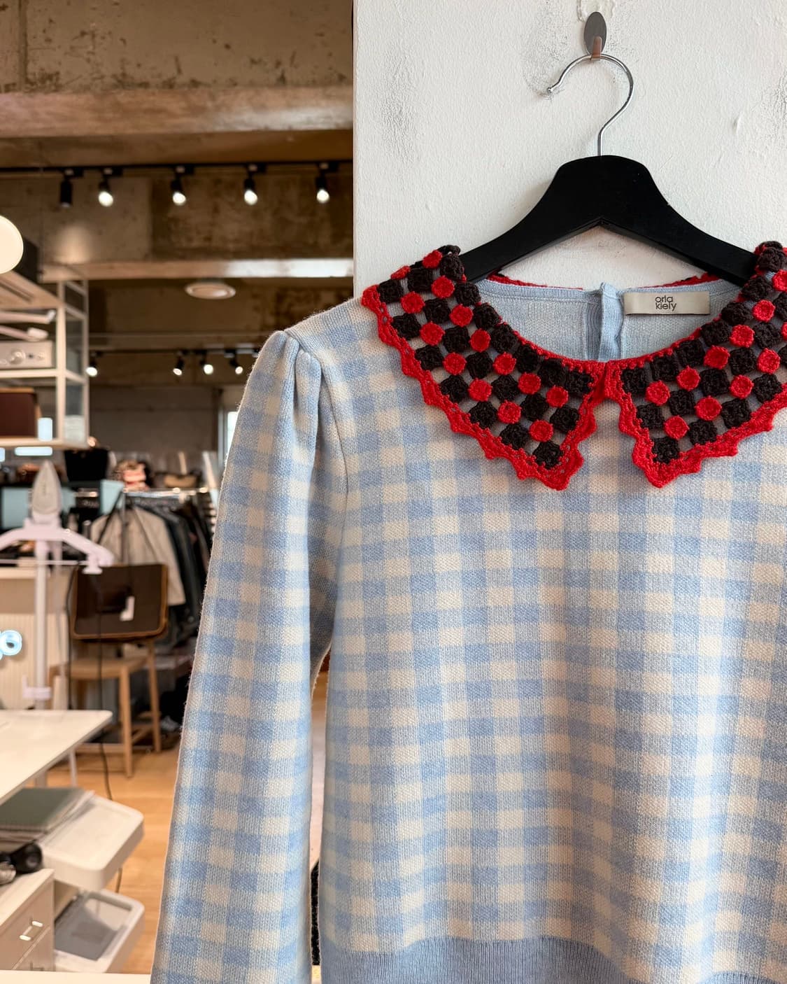 orla kiely 블루 체크 카라넥 니트  상품이미지4