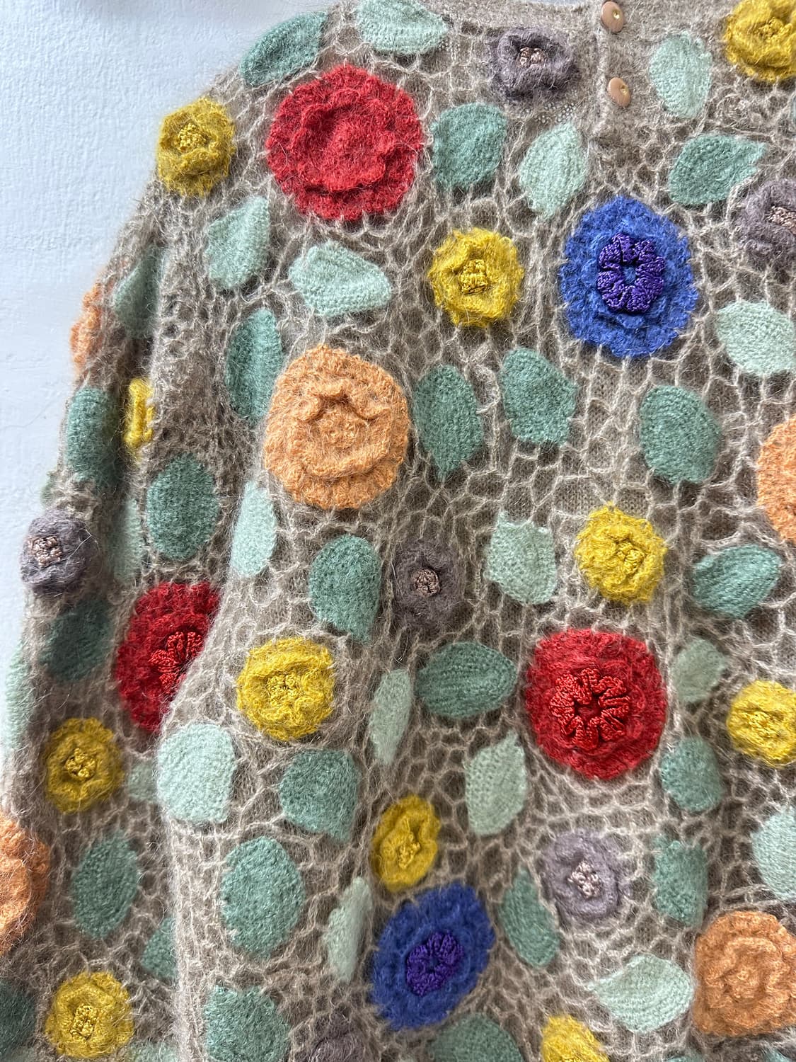 일본빈티지 울 모헤어 크로셰 멀티 컬러 플라워 자수 스웨터 니트  상품이미지7