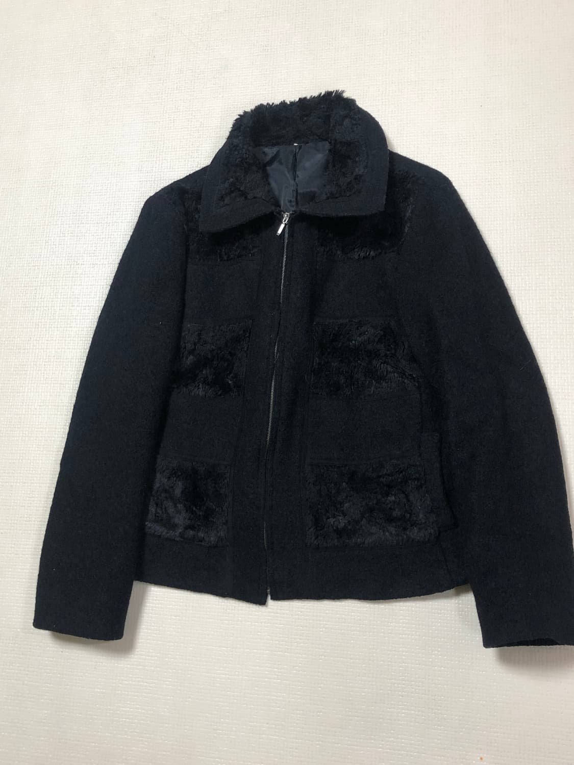 빈티지 블랙 퍼 울 자켓 상품이미지10