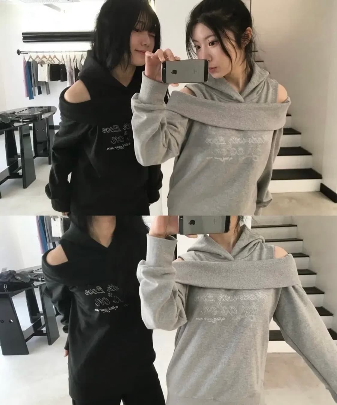 애즈온 키코 오프숄더 후드티 블랙 상품이미지3