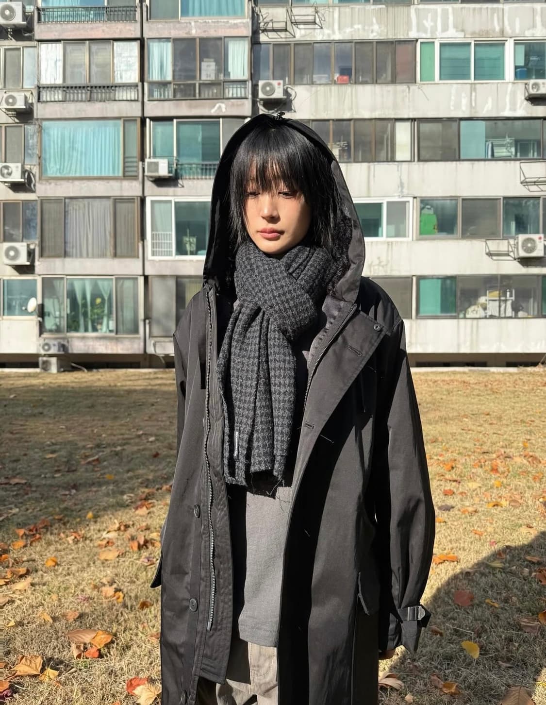 해칭룸 houndstooth check wool muffler black 상품이미지7