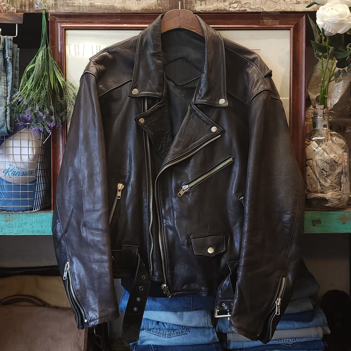 90s 소가죽 라이더자켓 바이커 라이더 헤비레더 105 상품이미지1