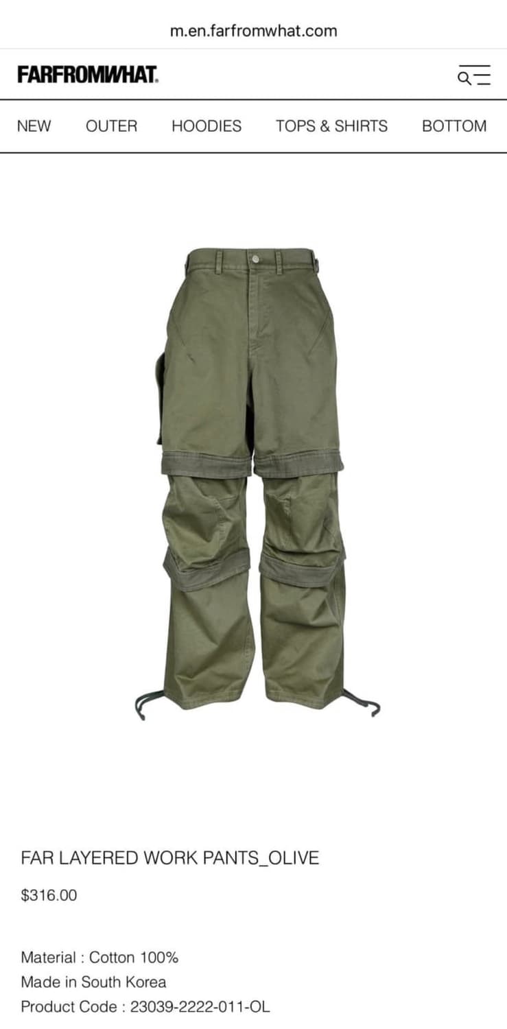 Far Archive Layerd Work Pants Olive 상품이미지1