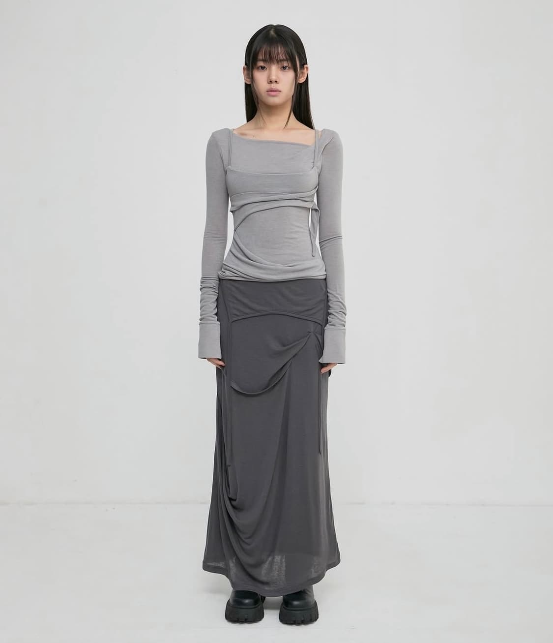 Flareup Asymmetrical Draped Long Skirt  상품이미지1