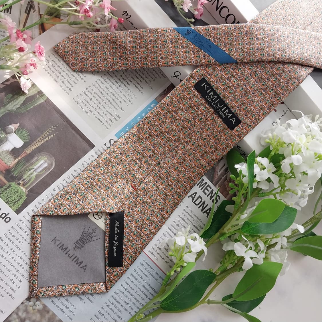 키미지마 실크 오렌지 패턴 넥타이 8.8cm A+등급 K2432 상품이미지5