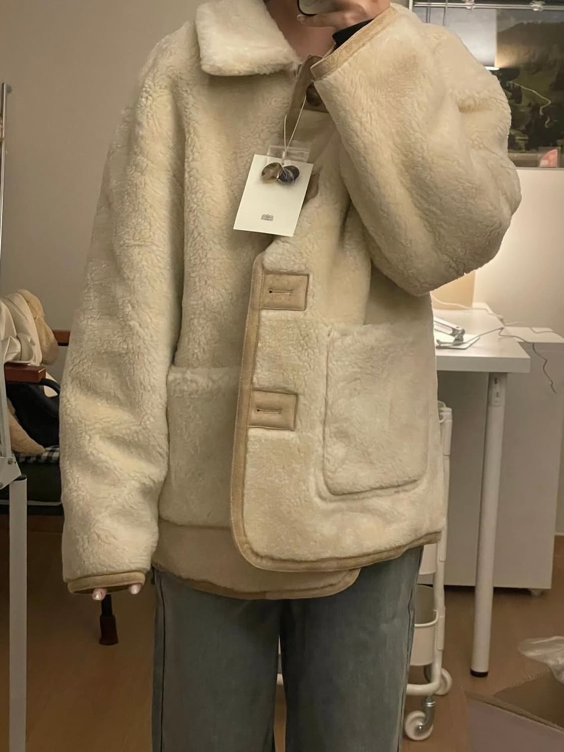 틸아이다이 리버시블 스웨이드 무스탕 베이지 상품이미지3