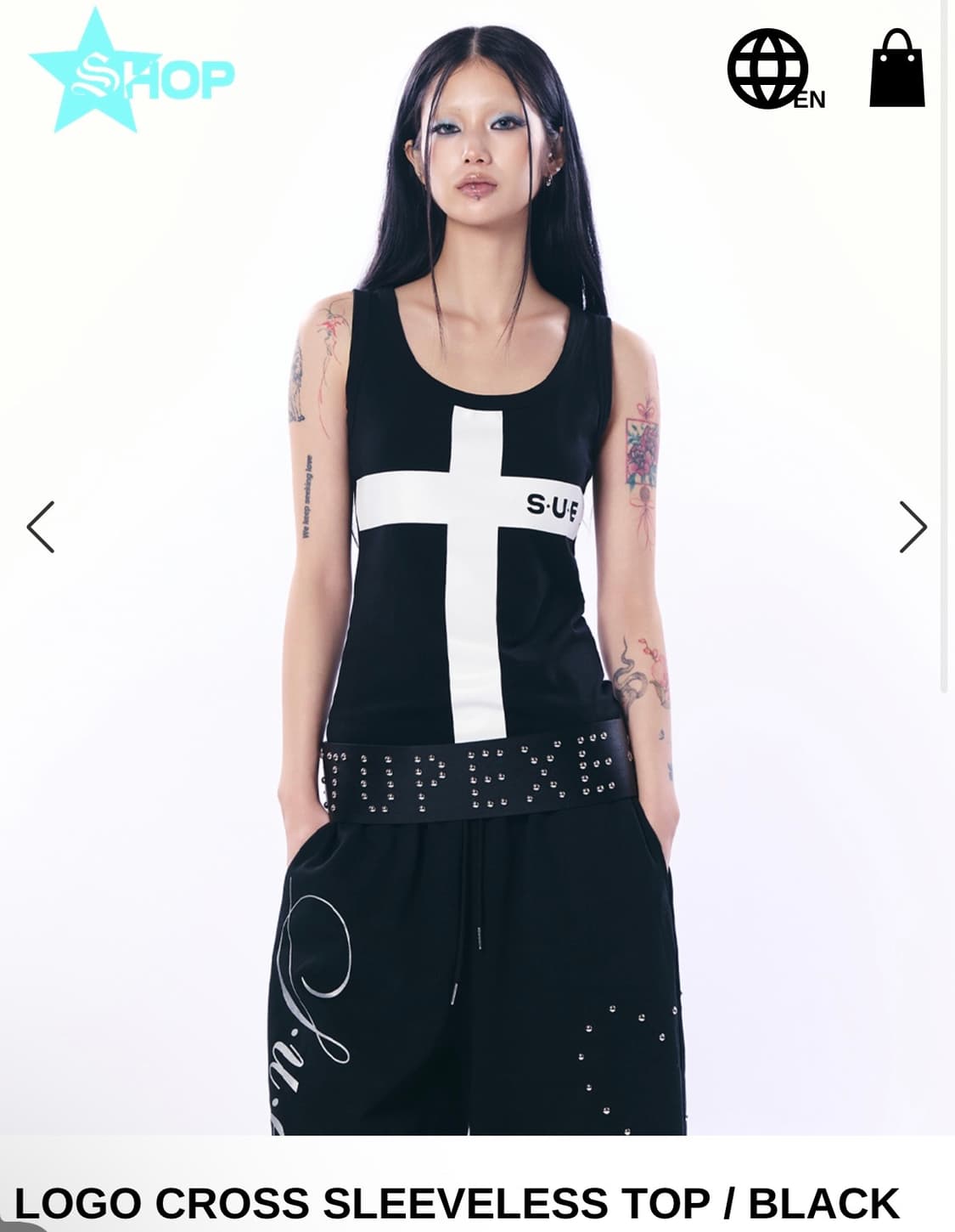 셋업이엑스이) Logo Cross Sleeveless Top BK F 상품이미지1