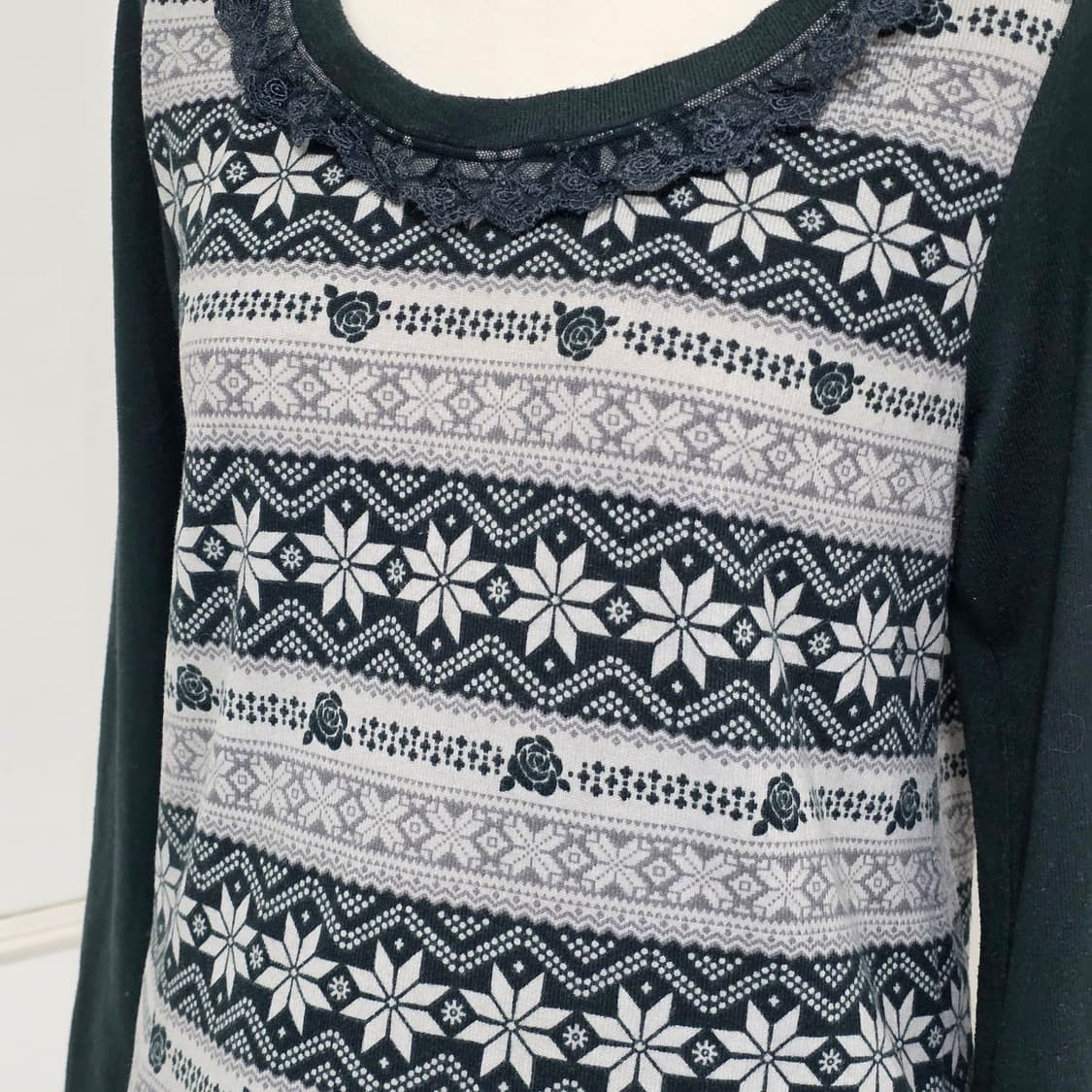 엑시즈팜 일본빈티지)노르딕 레이스 로즈 너드모리걸st 겨울 로맨틱긴팔니트 상품이미지3