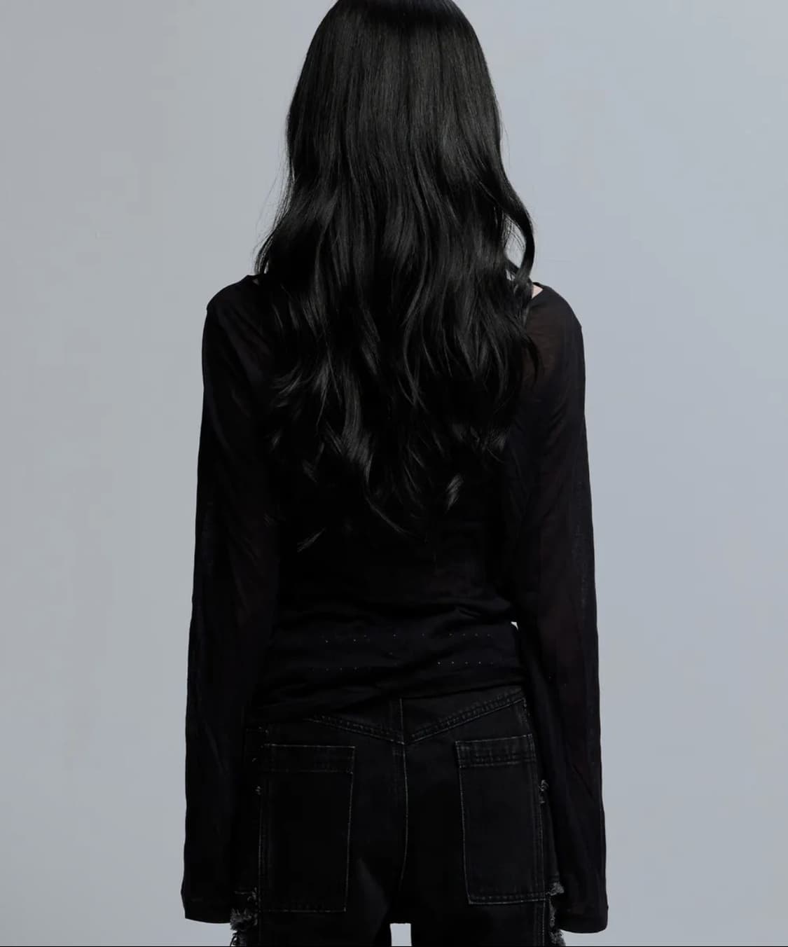 가터갤러리 휴먼 메쉬 탑 긴팔 티셔츠 블랙 상품이미지2