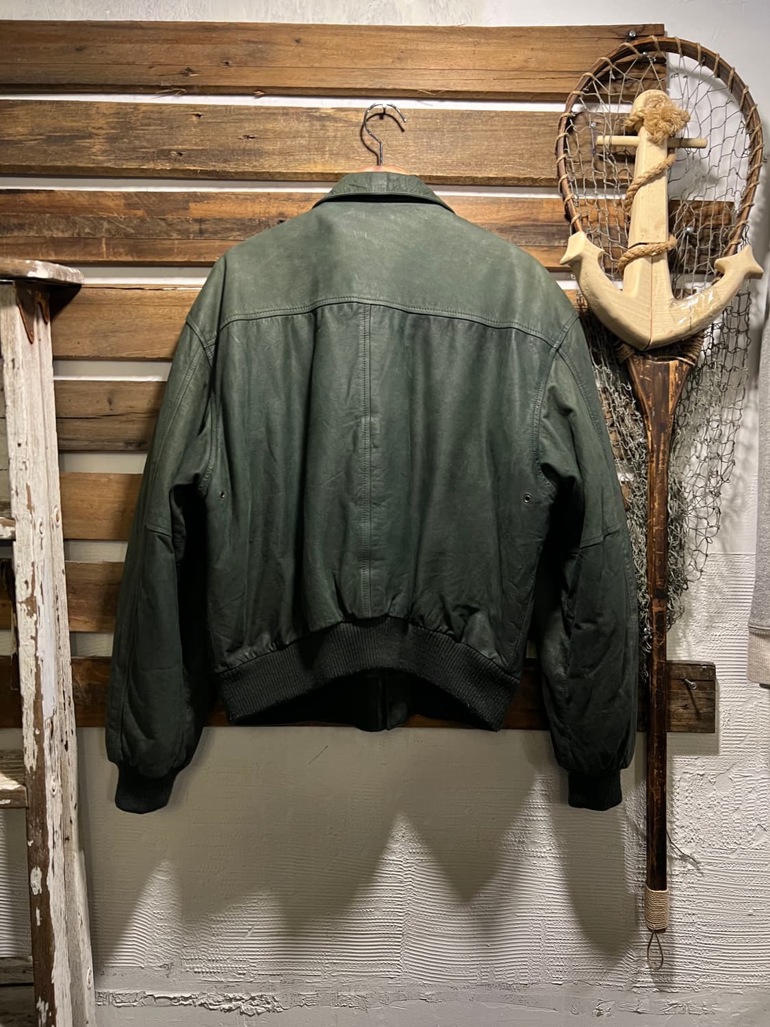 [M]90's USA 빈티지 그린 리얼레더 A-2 자켓 상품이미지8
