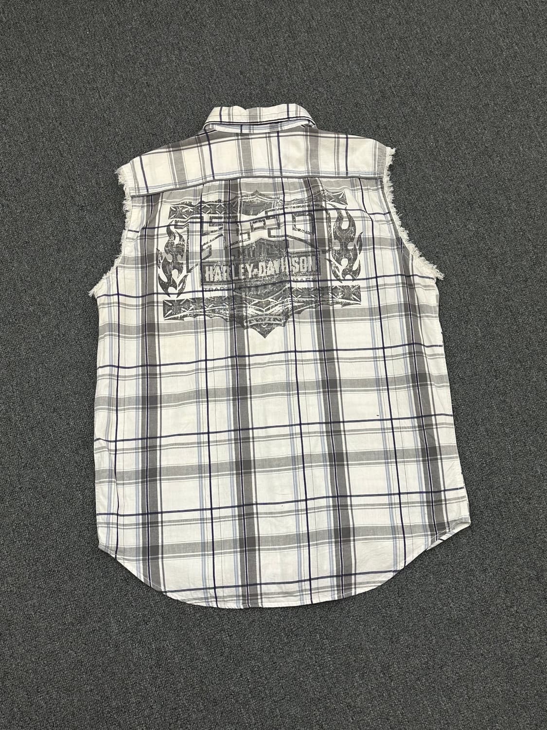 M)할리데이비슨 빈티지 프린팅 체크패턴 커스텀 조끼 베스트 상품이미지5