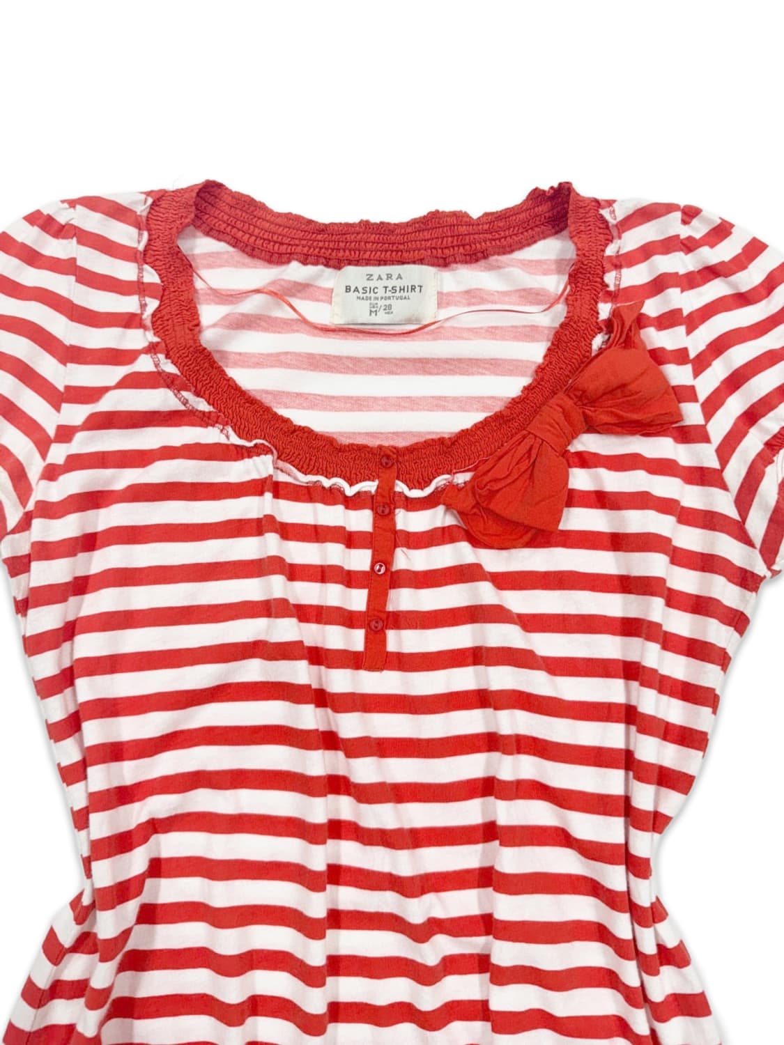 빈티지 자라 스트라이프 리본 반팔 블라우스 상품이미지3