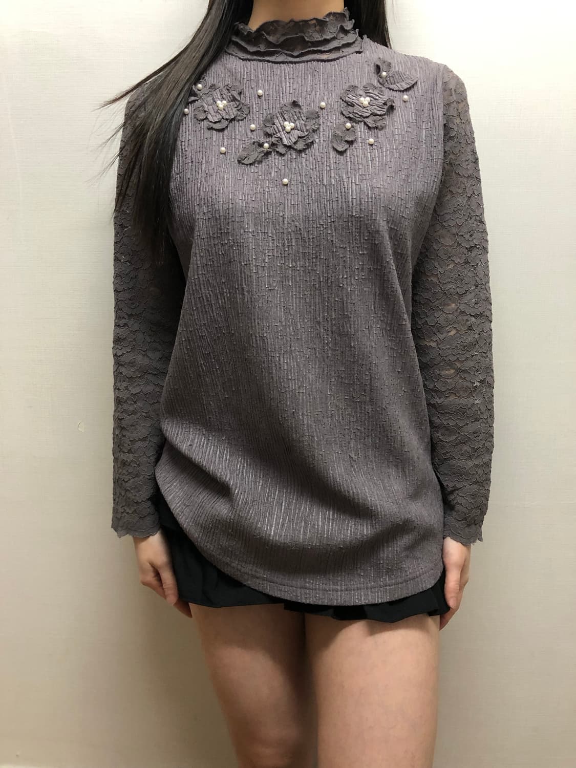 빈티지 퍼플 그레이 플라워 탑 상품이미지4