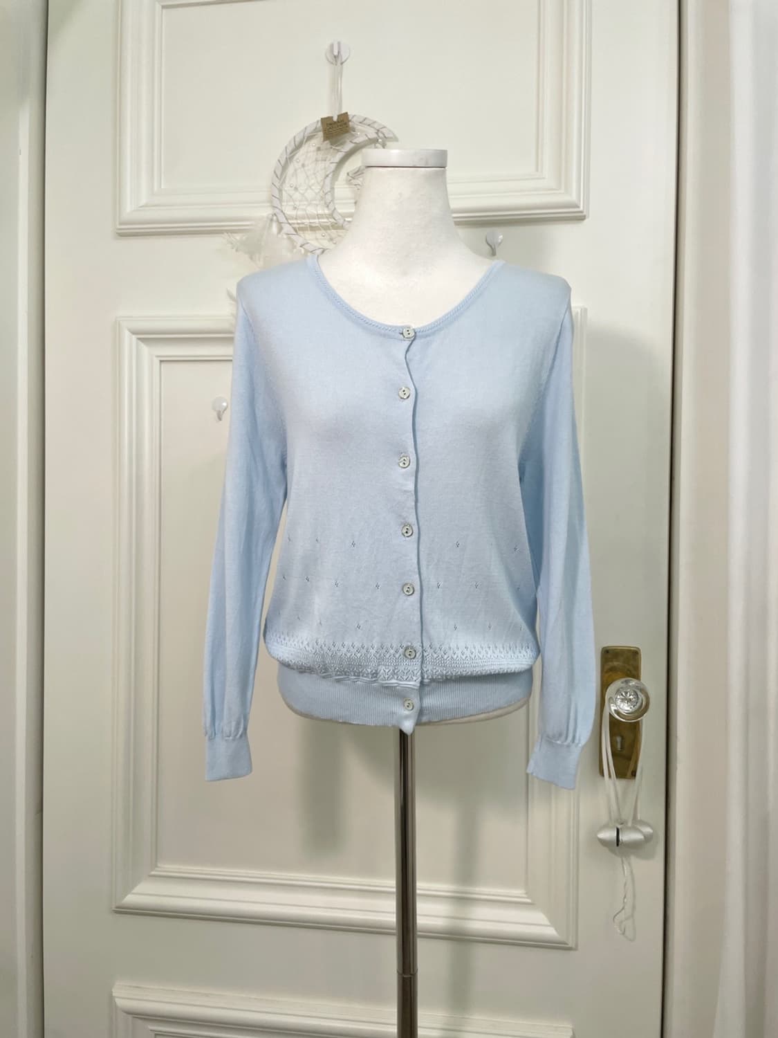 sky blue crochet mint button cardigan 상품이미지1