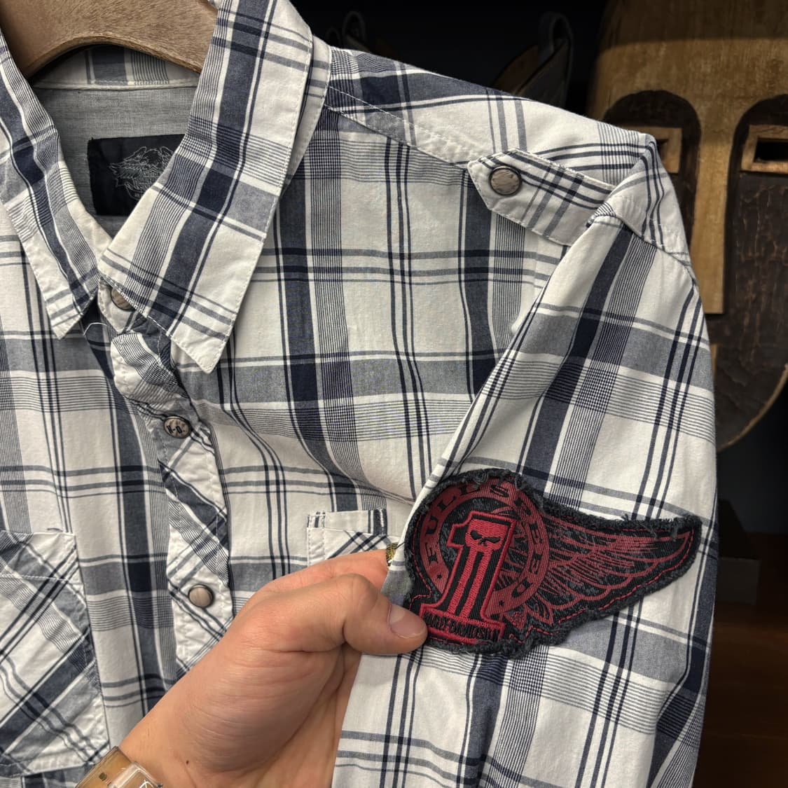 00s 할리데이비슨 시그니처 #1 패치 타탄체크 라이더 셔츠 N455 상품이미지7