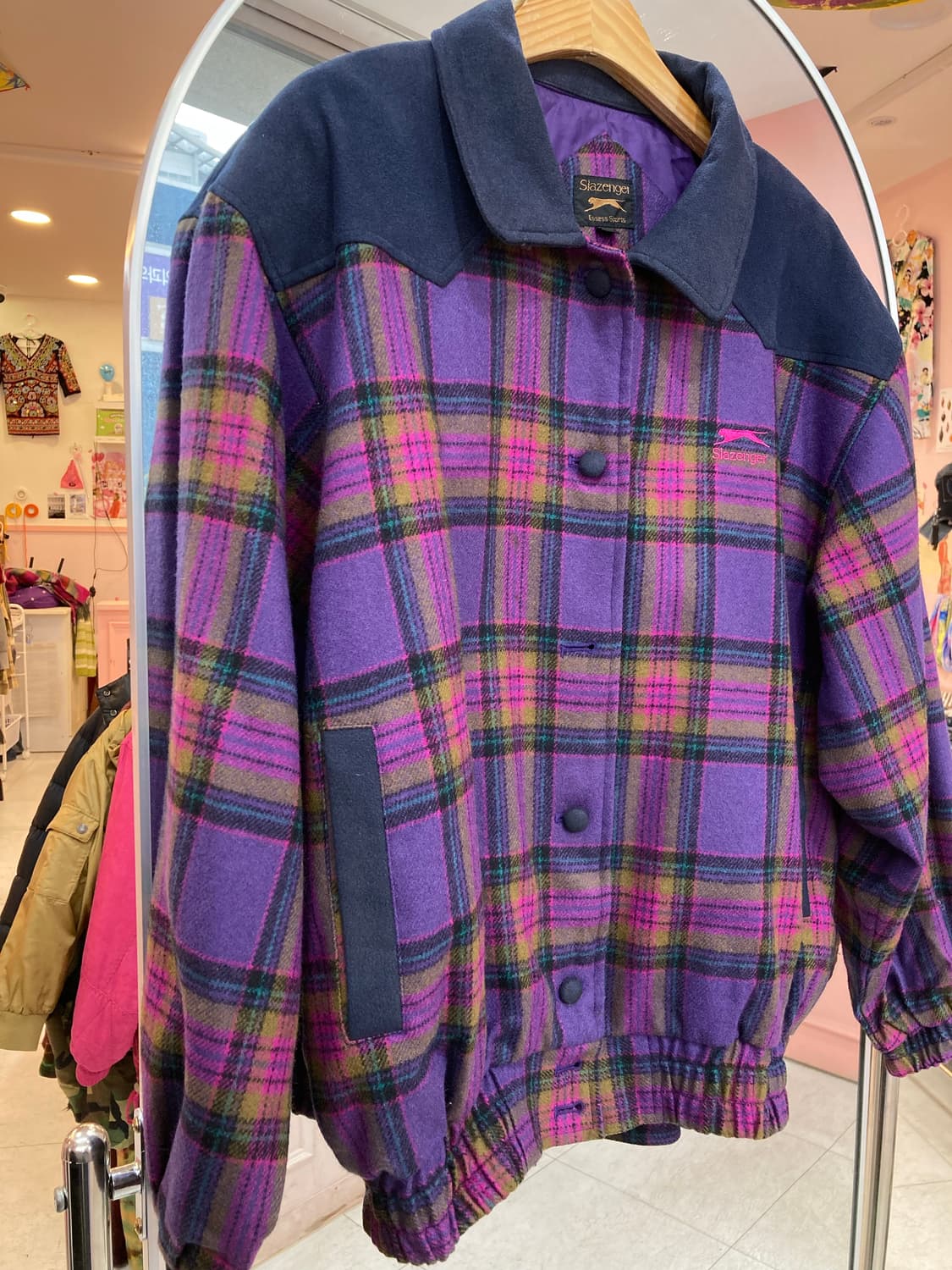 슬레진저 SLAZENGER 울 100% 퍼플 체크 자켓 상품이미지4
