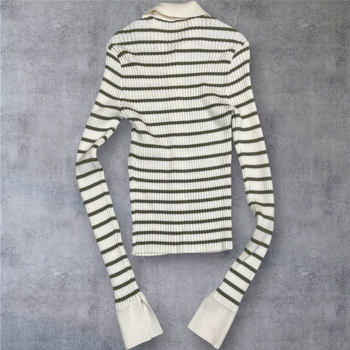 아베크롬비  화이트 그린 슬림핏 골지 카라 니트 셔츠 가디건 XS 상품이미지6