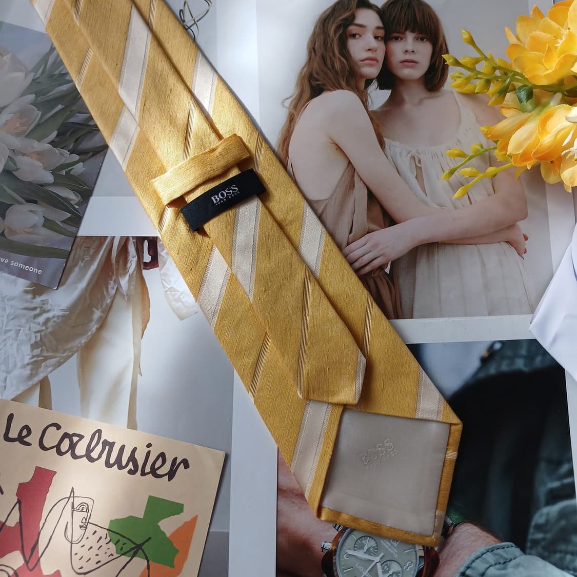 휴고보스 실크 옐로 스트라이프 넥타이 9.2cm A등급 A18806
 상품이미지4