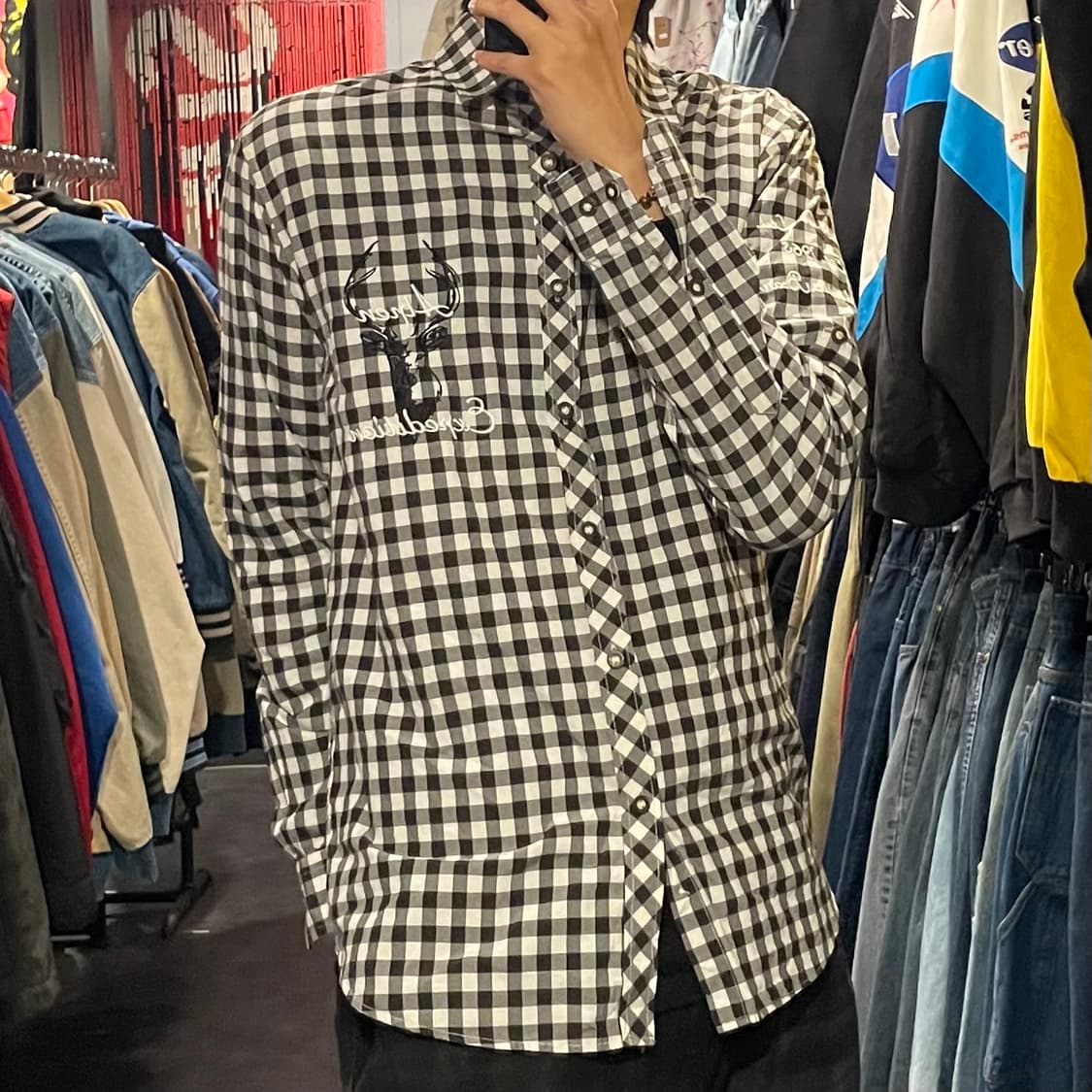 [IM] vtg 레트로 스몰 체크 모노톤 자수 셔츠 상품이미지4