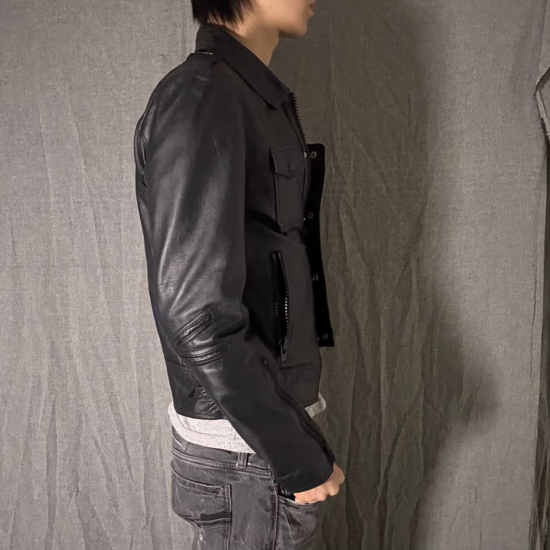 블랙 가죽 자켓 남성용 상품이미지3