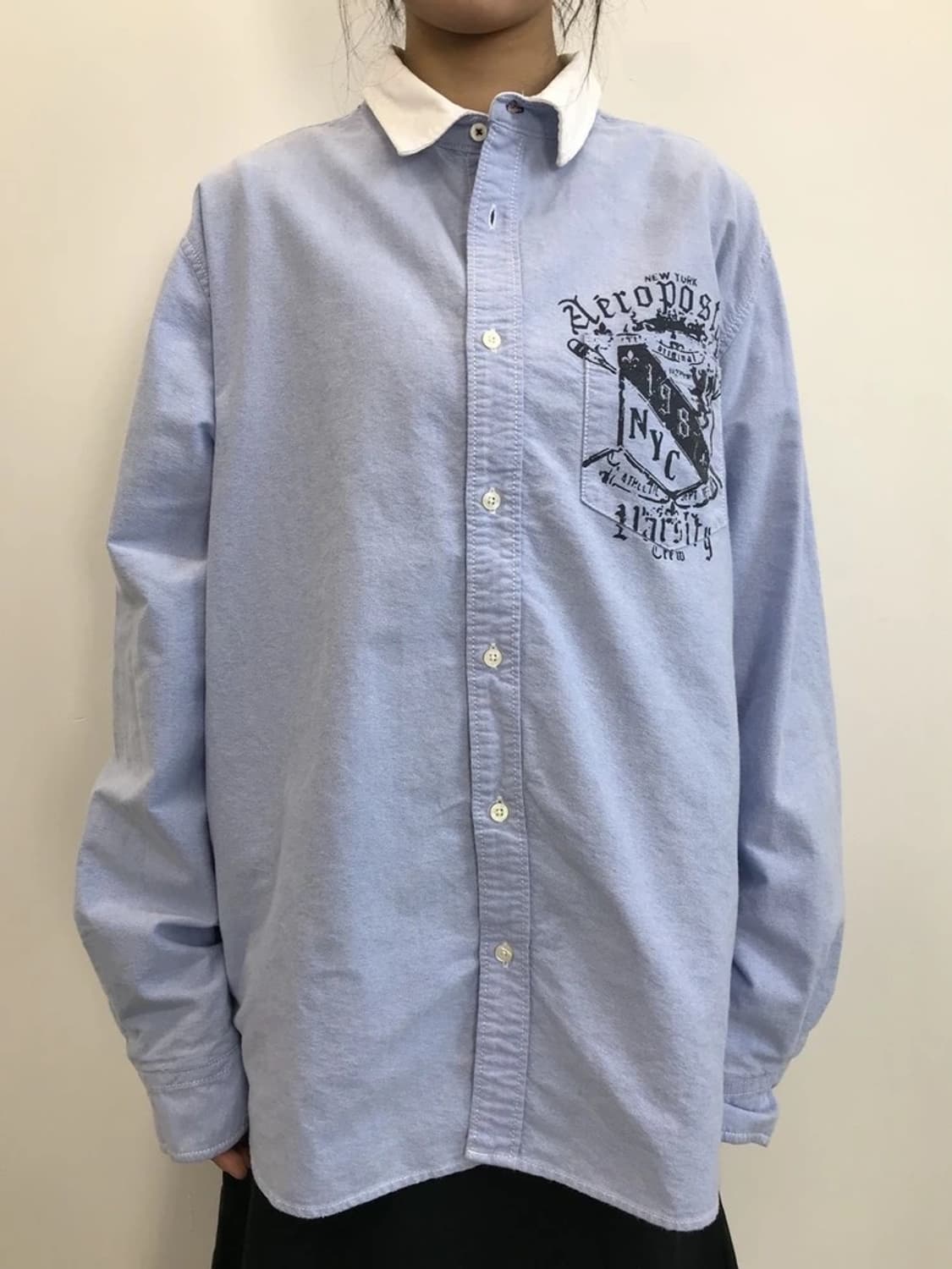 Aeropostale Oxford Shirt Sky Blue Logo 상품이미지2