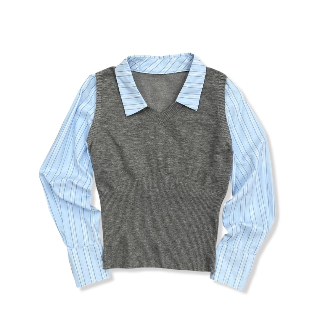 Vest Layered Blue Stripe Shirt 상품이미지2