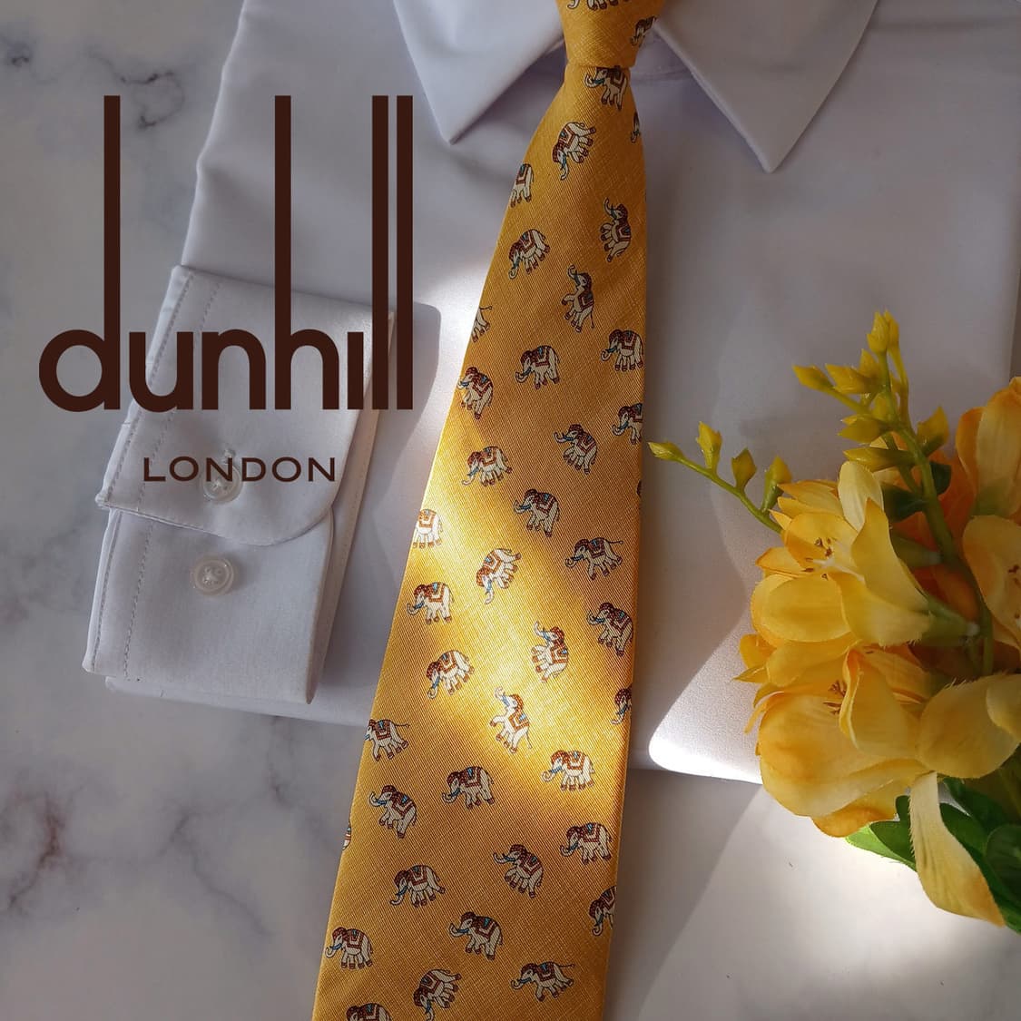 던힐 실크 옐로우 코끼리 모티브 넥타이 9.7cm A+등급 A19176
 상품이미지1