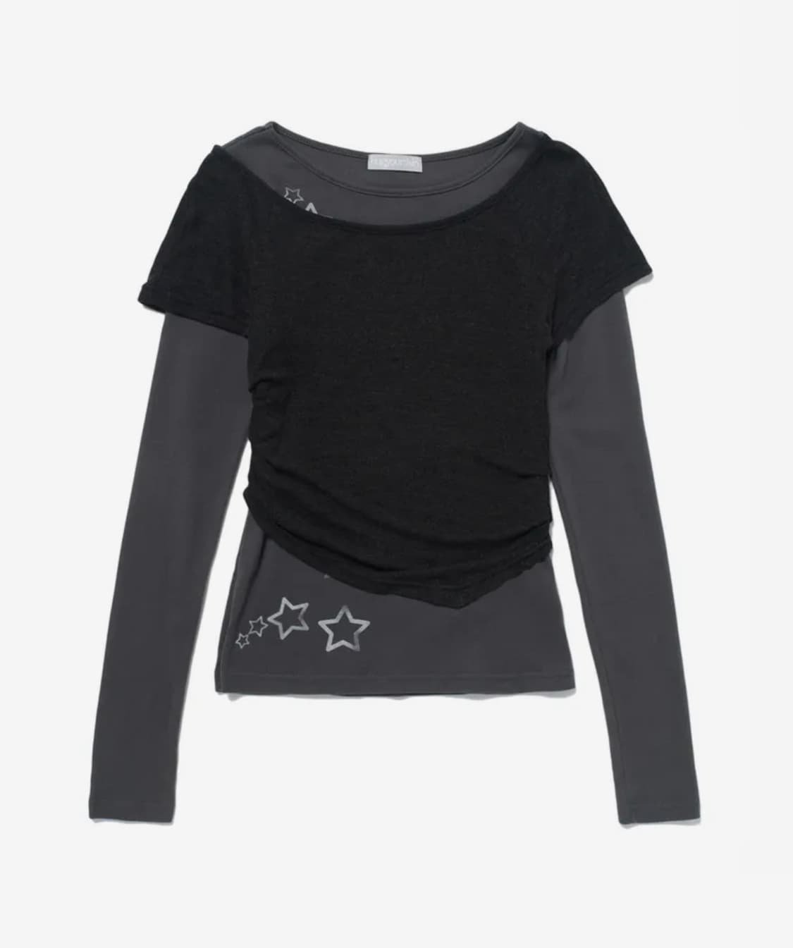 [새상품] 허그유어스킨 레이어드 스타 티셔츠 차콜 상품이미지1