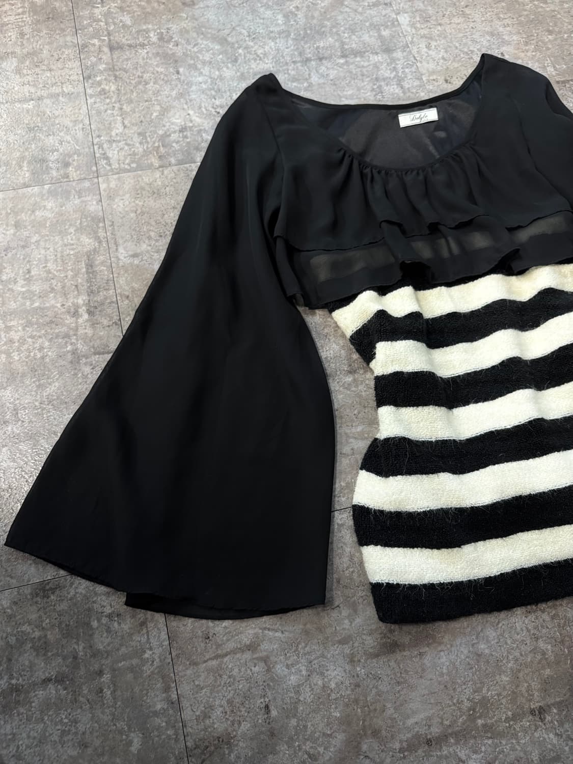 시폰 슬리브 스트라이프 패턴 니트 탑 상품이미지6