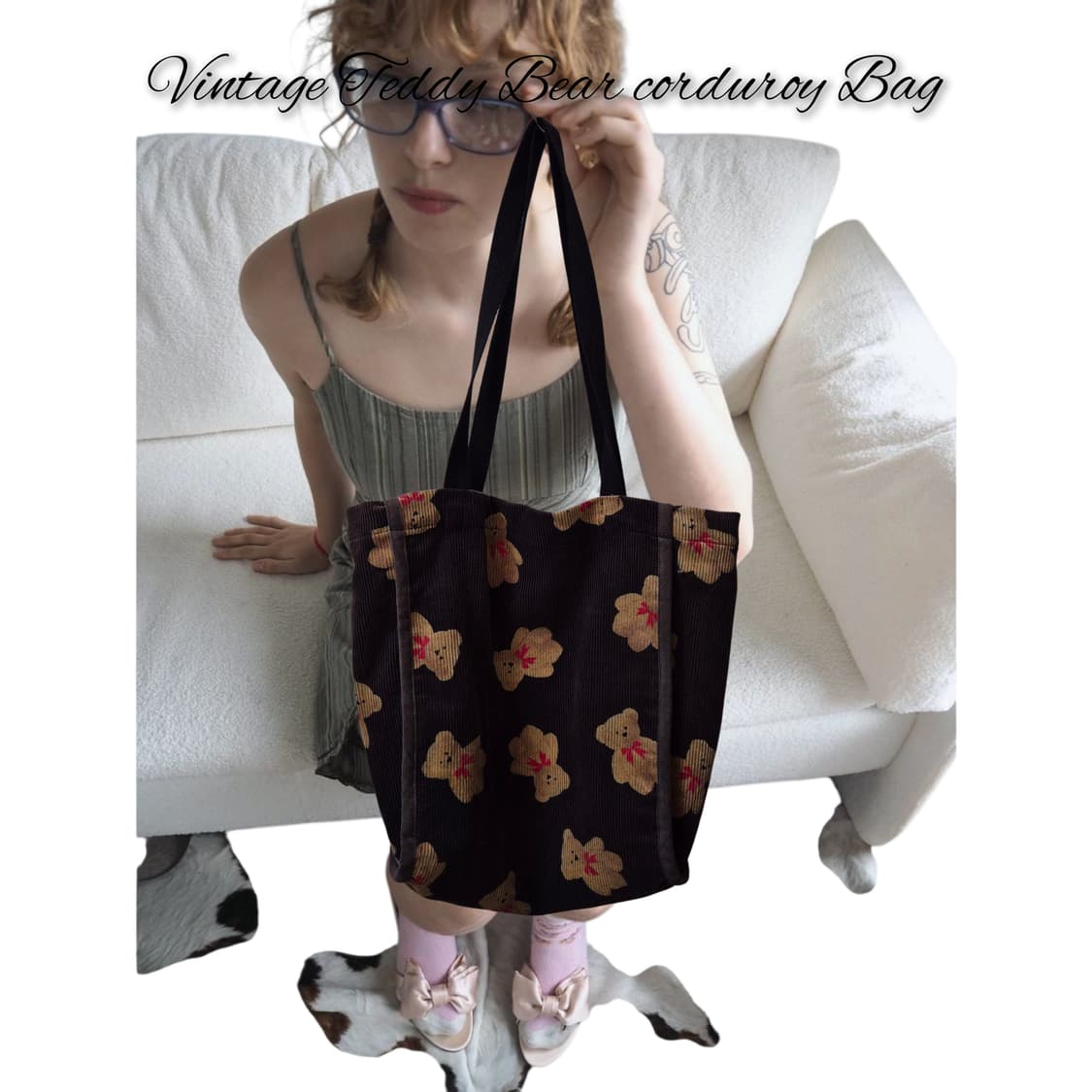 Vintage Teddy Bear corduroy Bag 상품이미지1