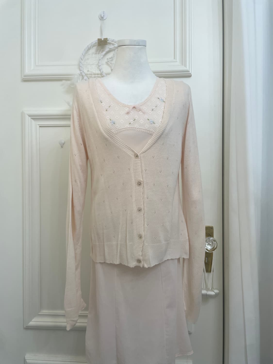 sheer pink crochet soft cardigan&flower 상품이미지4