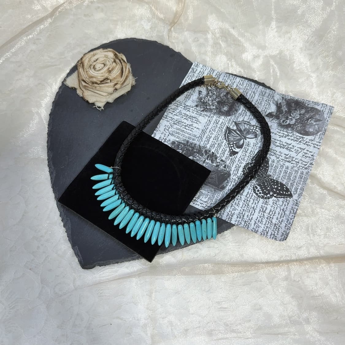 빈티지 가죽 에스닉 터키석 랩 태슬 목걸이 상품이미지2