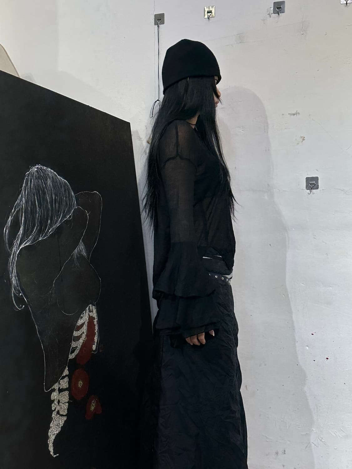 Jpn 고딕 시스루 프릴 디테일 슬리브 탑 M 상품이미지3