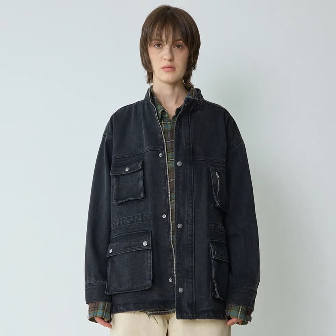 밀로우먼 데님 오버 워크 자켓 블랙 S 상품이미지1