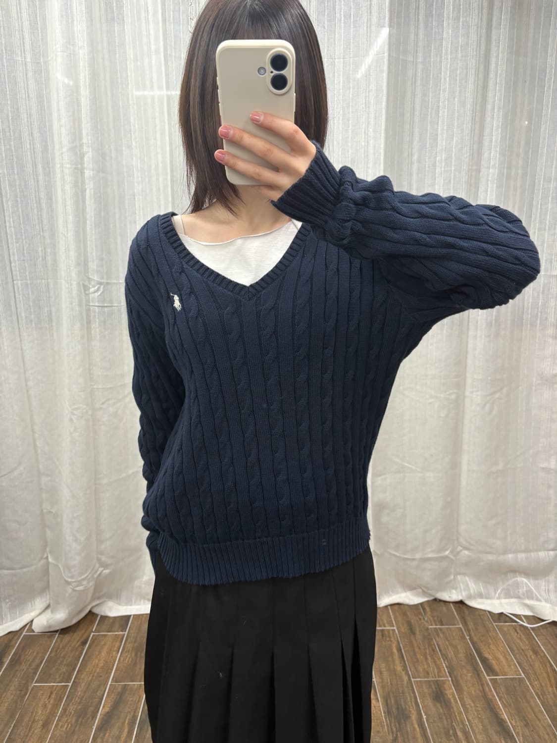 폴로 랄프로렌 네이비 브이넥 케이블 니트 상품이미지1