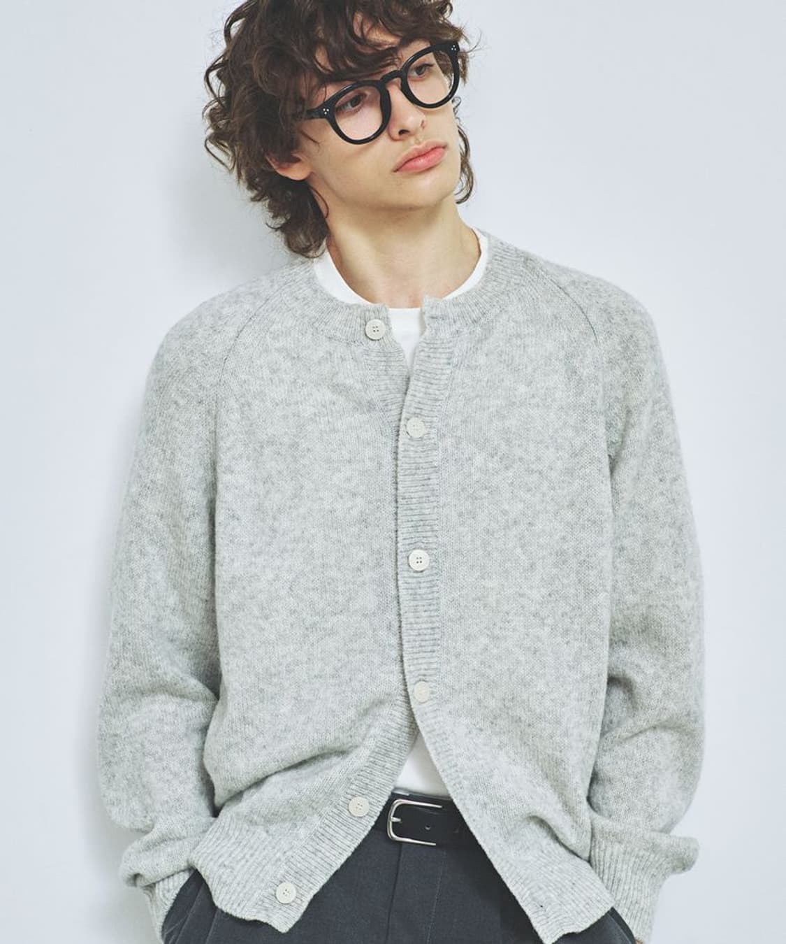 XL) 니티드 쉐기독 울 100% 라운드 니트 가디건 멜란지 그레이 상품이미지1