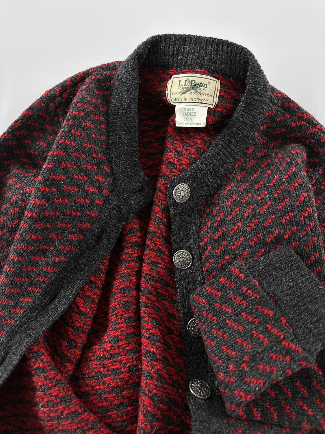 80s 빈티지 엘엘빈 버드아이 패턴 울 가디건 상품이미지3