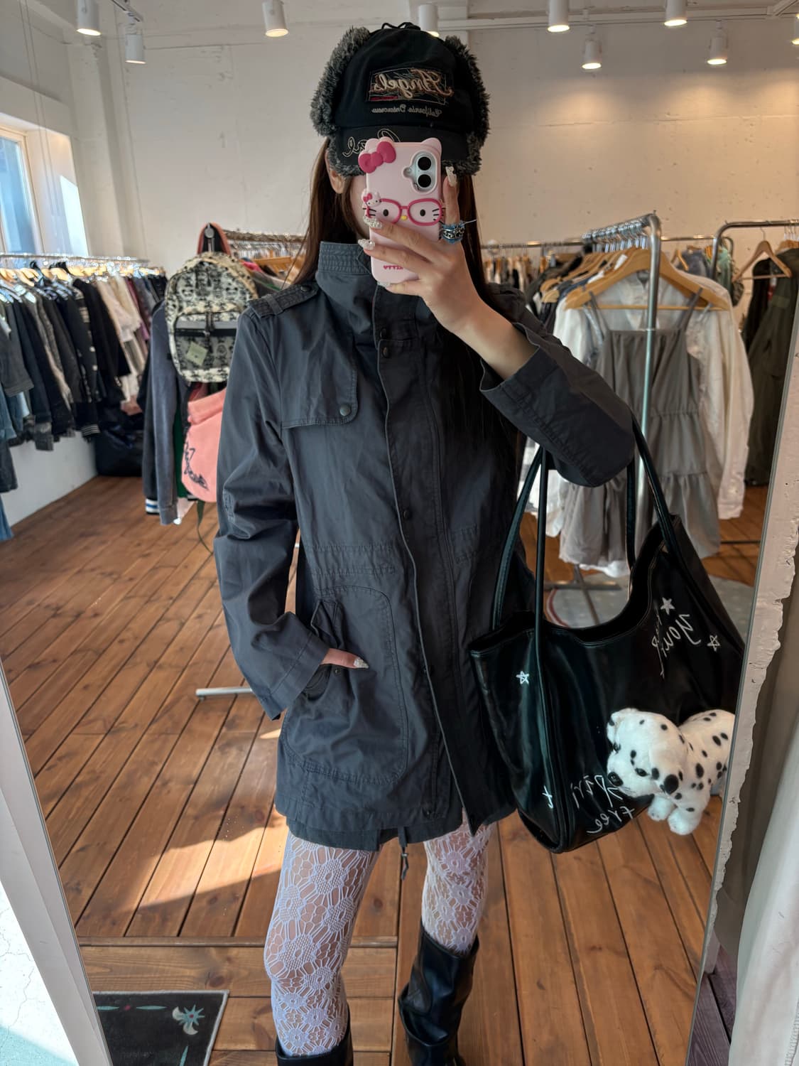 차콜 투웨이 야상 원피스 자켓 상품이미지1