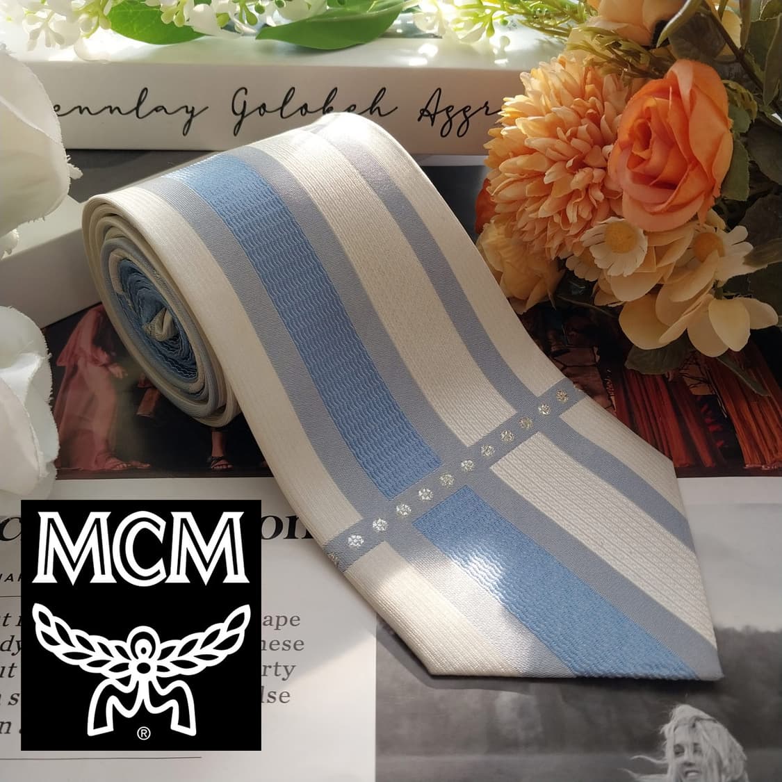 엠씨엠 실크 화이트 스트라이프 넥타이 9.4cm A+등급 K2005 상품이미지2