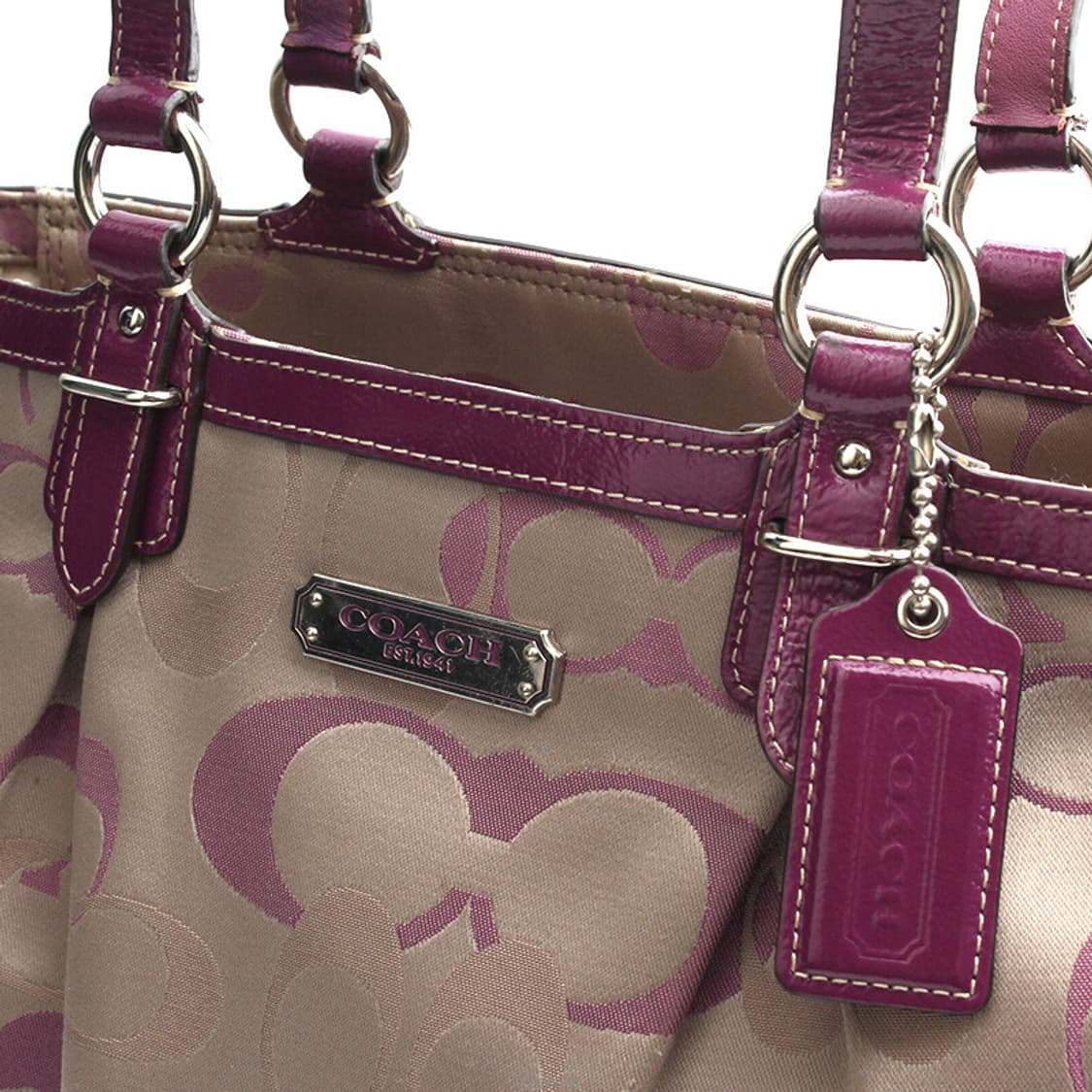 코치 바이올렛 레더 트림 패브릭 숄더백 상품이미지5