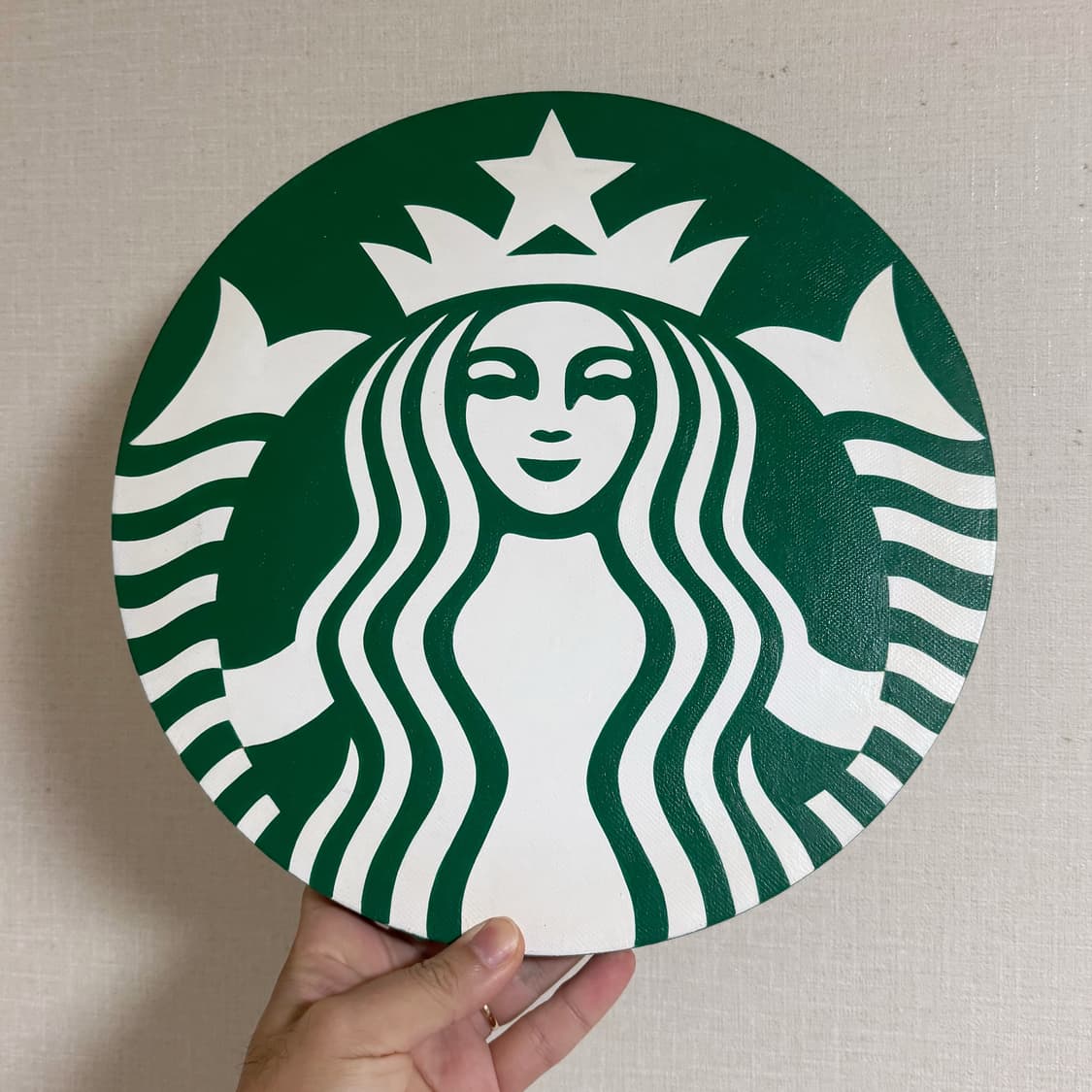 직접 그린 스타벅스 사이렌 로고 캔버스 원형 액자 판넬 30cm 상품이미지1