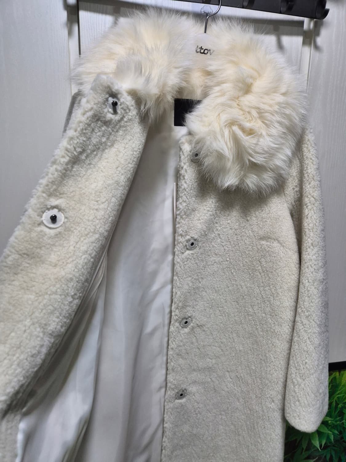 (새상품)itov 아이토브 퍼 카라 코트 아이보리 상품이미지8