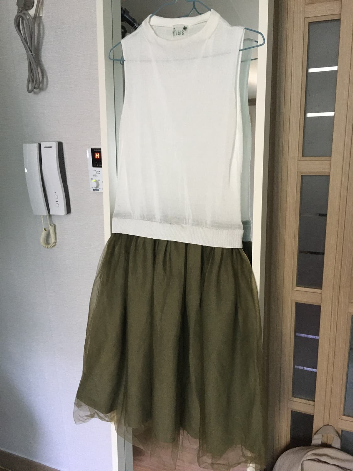 일본빈티지 샤스커트 카키 화이트 나시원피스 레이스 캉캉 슈슈 상품이미지1