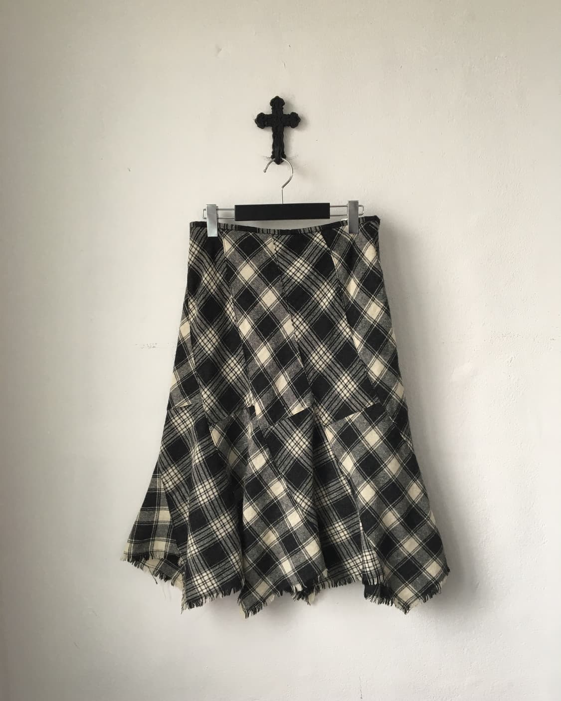 Check pattern unbalanced woolen skirt 상품이미지1