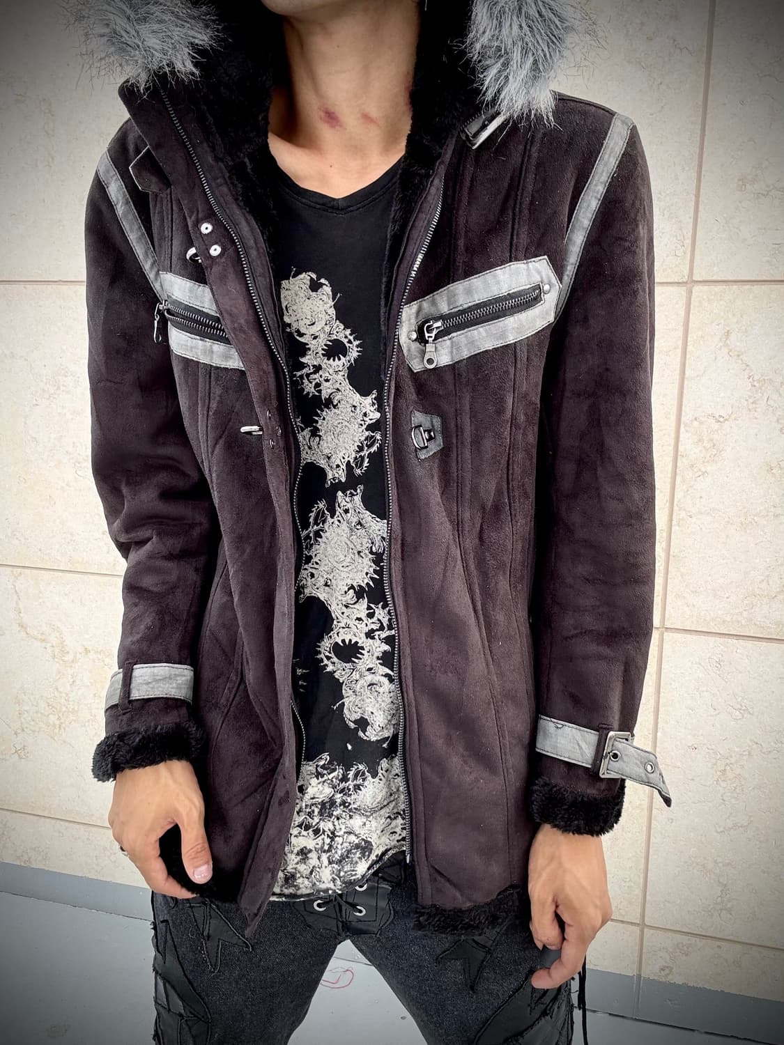 00’s Design Whiter Fur Side Zipper Black 상품이미지7