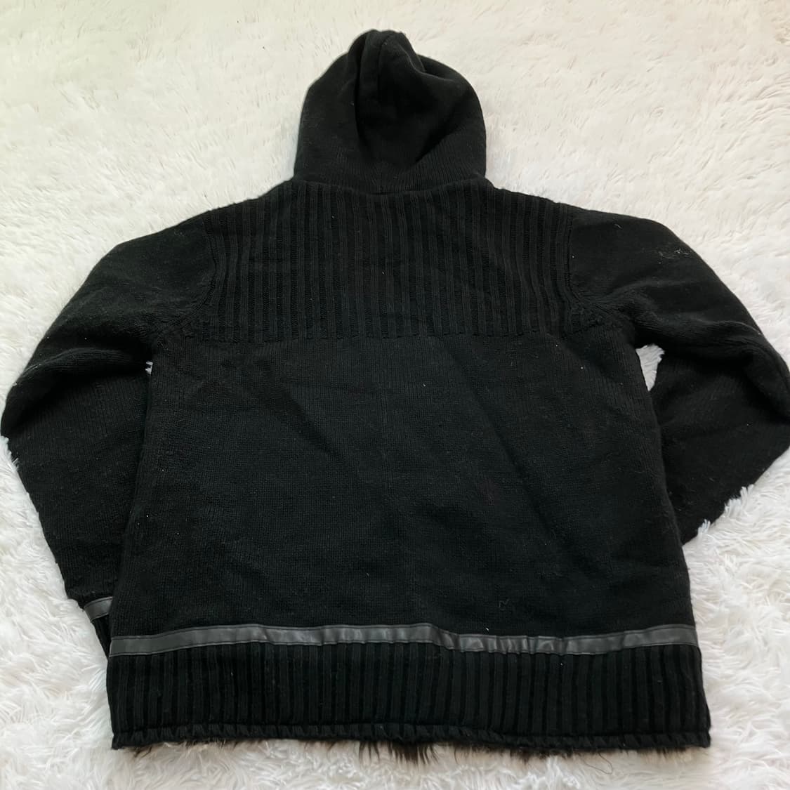 빈티지 블랙 레더 라인 퍼 니트 집업 780 y2k 스트릿 갸루 펑키 상품이미지2