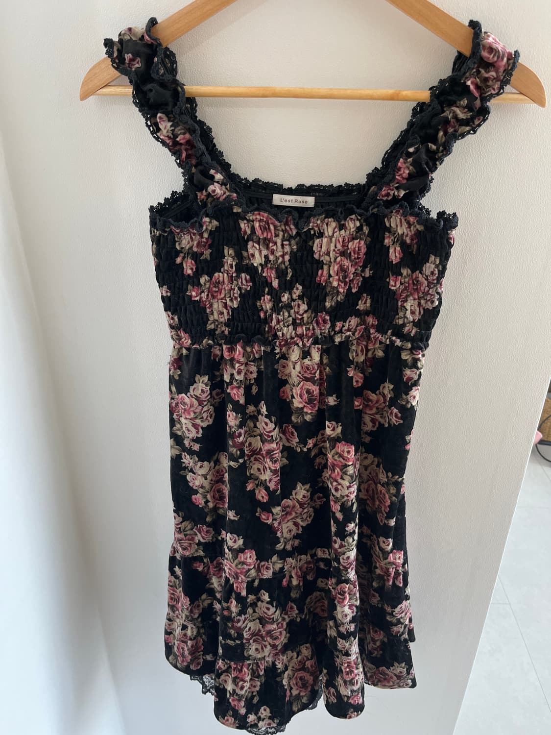 로즈 빈티지 플라워 벨벳 원피스 상품이미지6