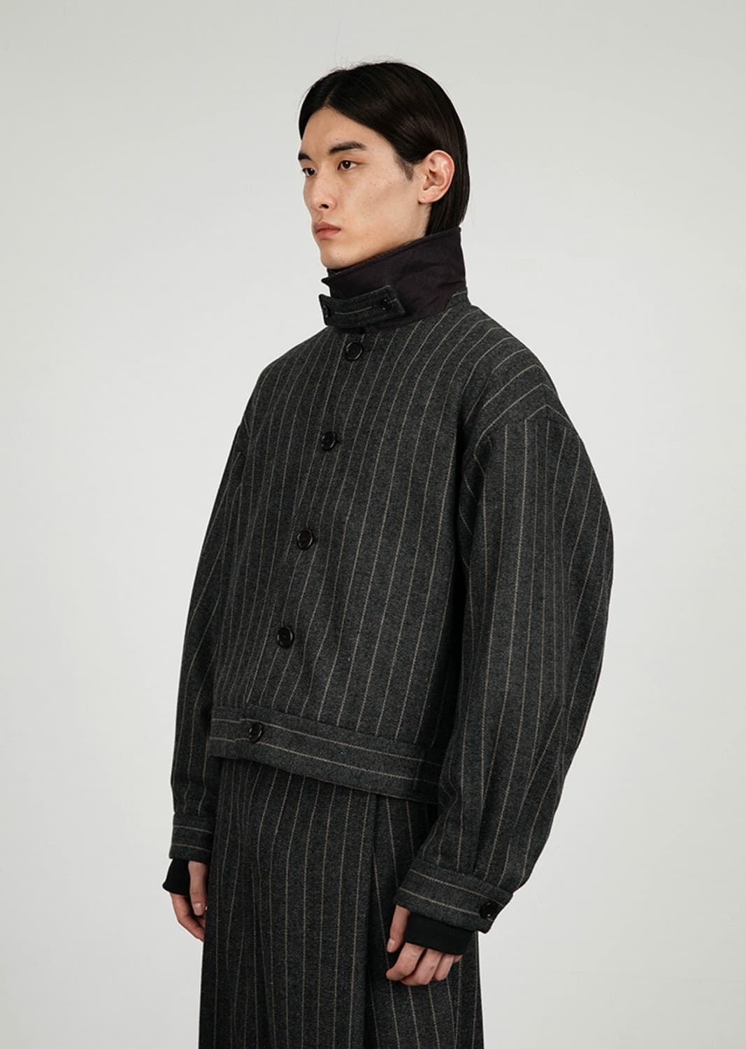 아모멘토 크롭 울 자켓 브라운 스트라이프 L 상품이미지3