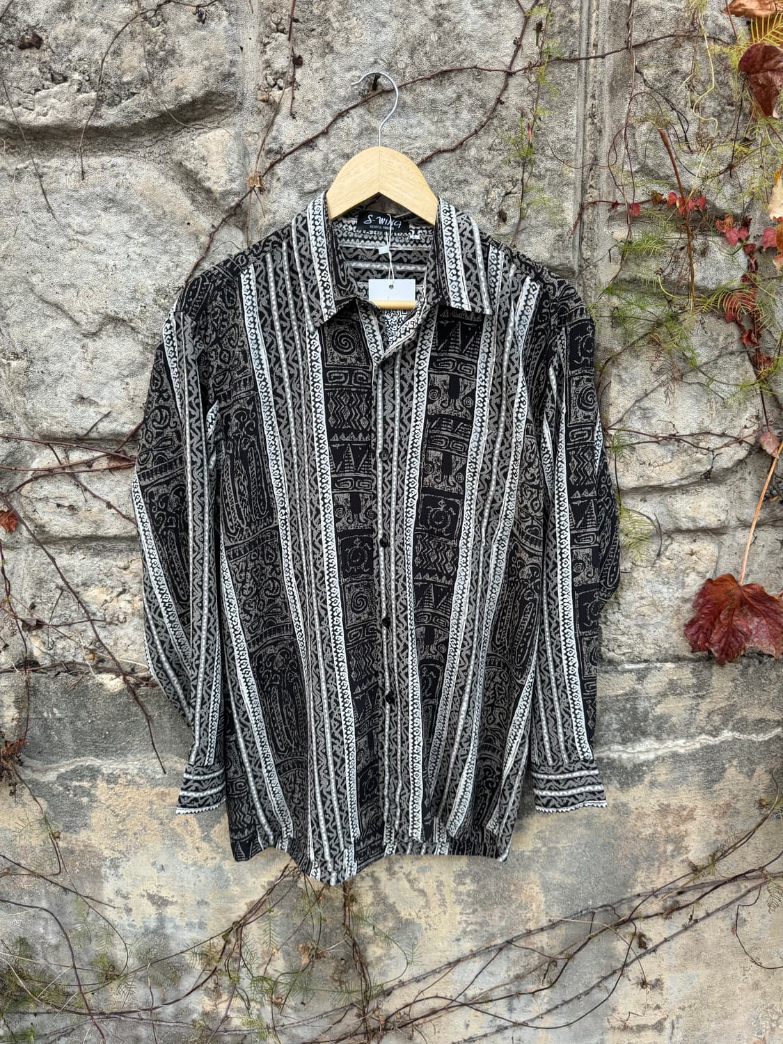 일본 빈티지 폴리 100 에스닉 패턴 셔츠 L 상품이미지1